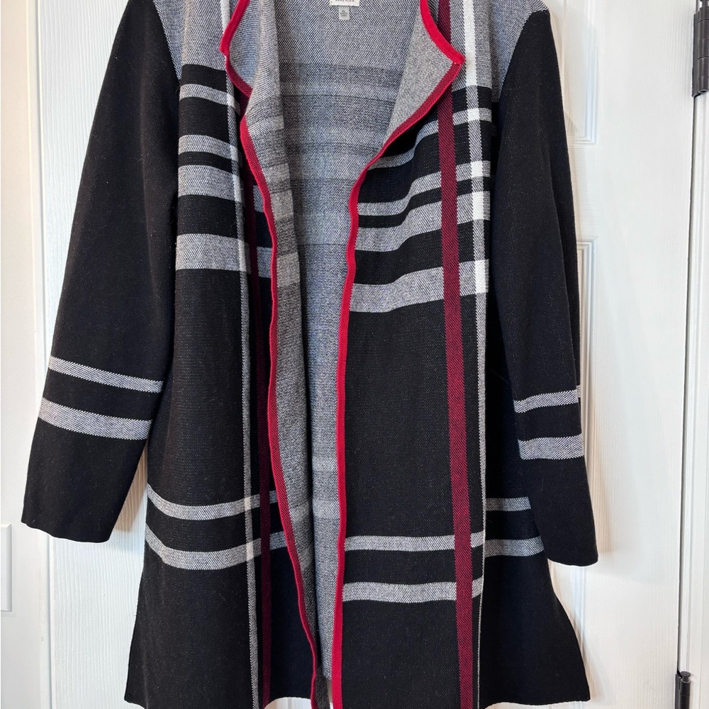 Anne Klein Black and Gray Open Cardigan with Red Trim - Picture 2 of 9